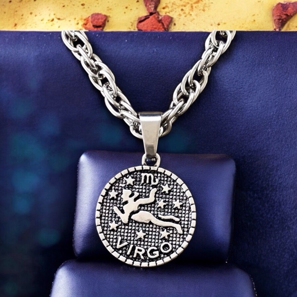 🆕 Virgo Rustic Coin Pendant Necklace Alloy/Stainless Steel